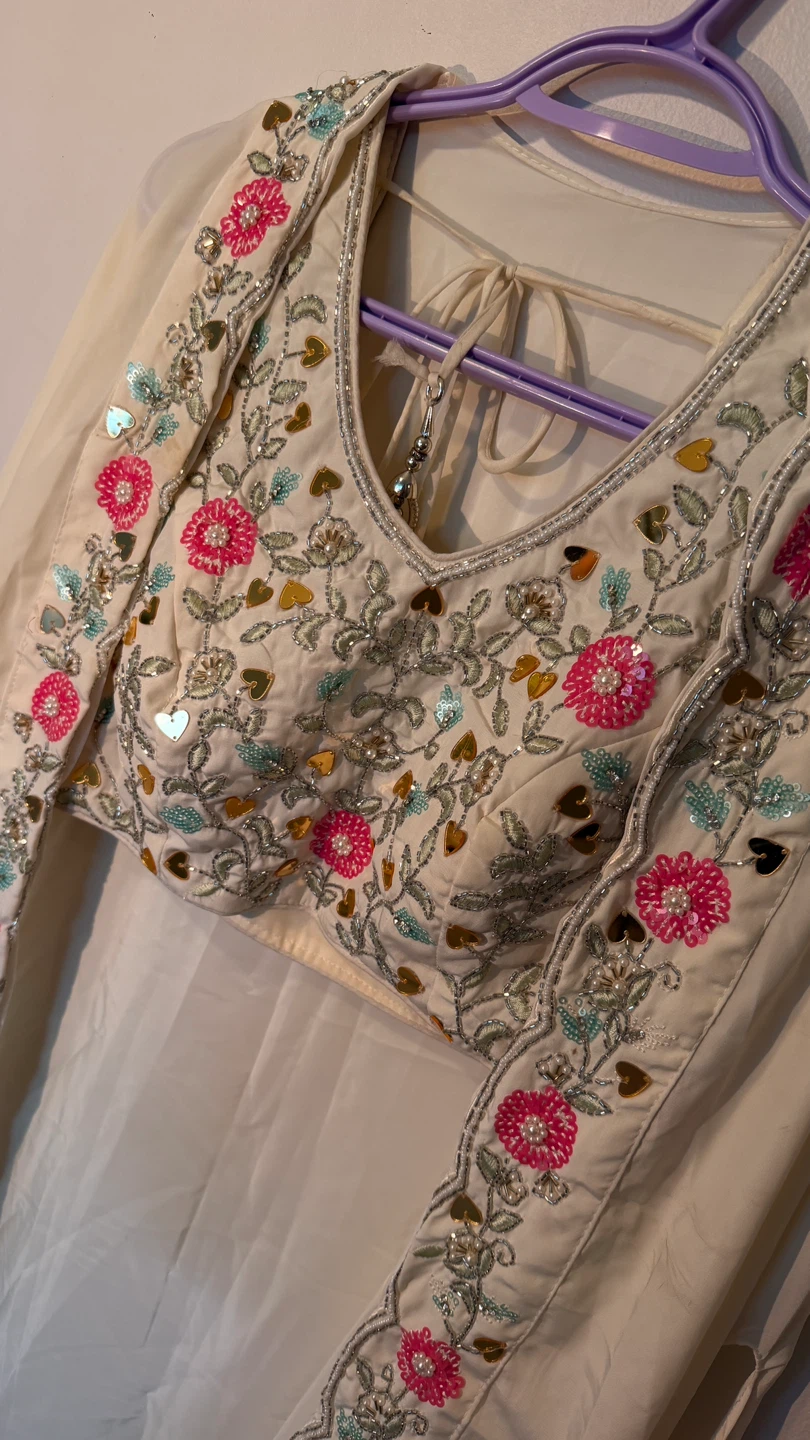 Embroidered Cream Lehenga Choli with Cape - photo 3