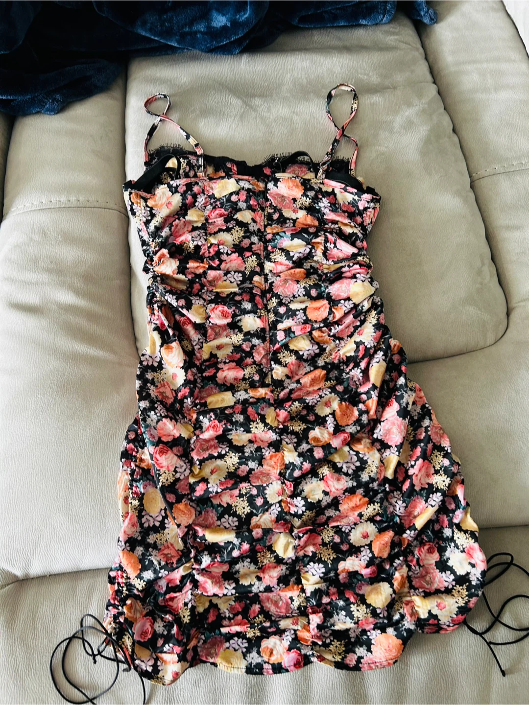 For Love & Lemons Floral Ruched Mini Dress Size S