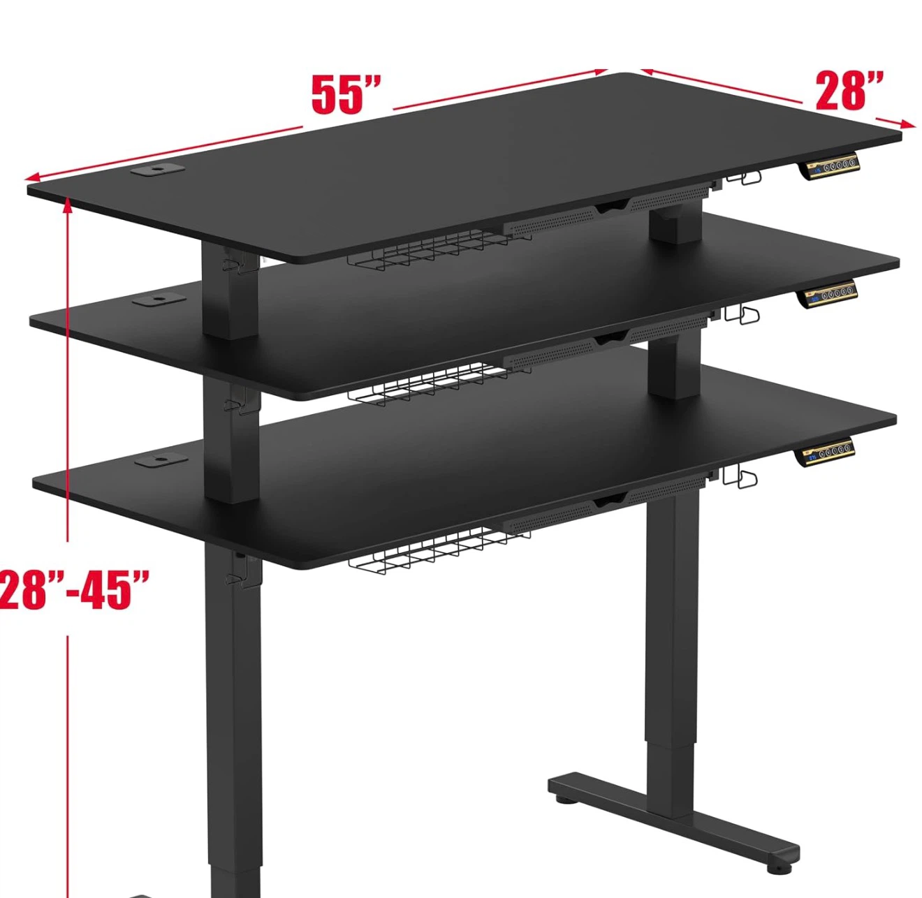 Black Standing Desk with Drawer and Hooks - photo 3
