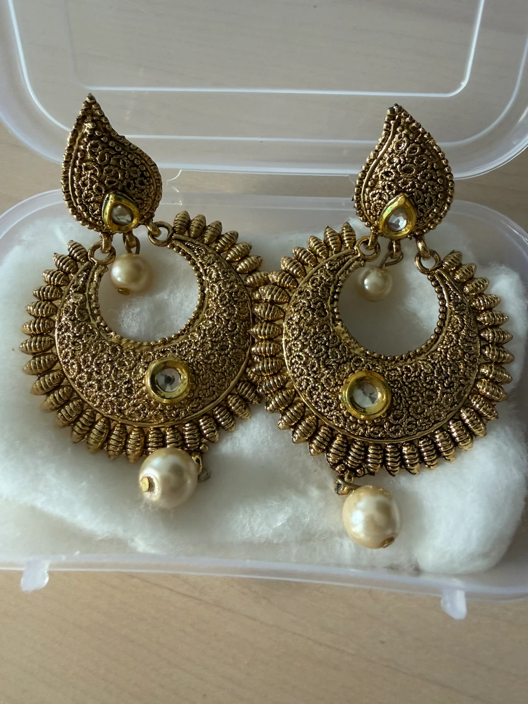 Gold-tone Jhumka Earrings with Pearls