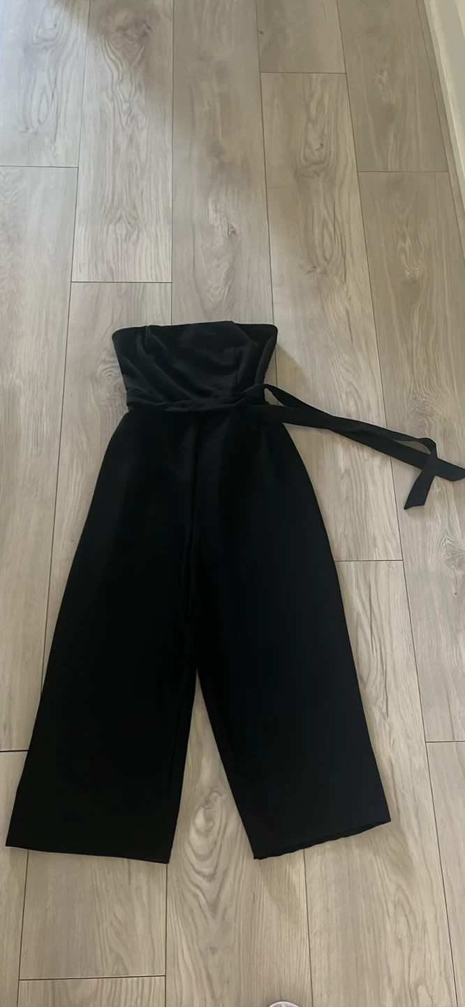 Black Strapless Wide-Leg Jumpsuit