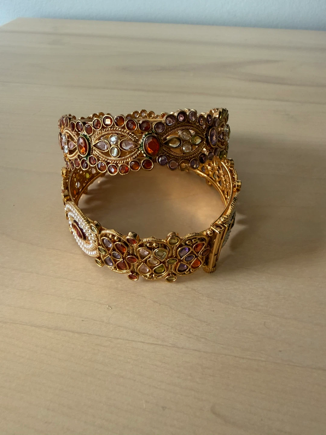 Ornate Gold-Tone Bangles with colourful stones - photo 2