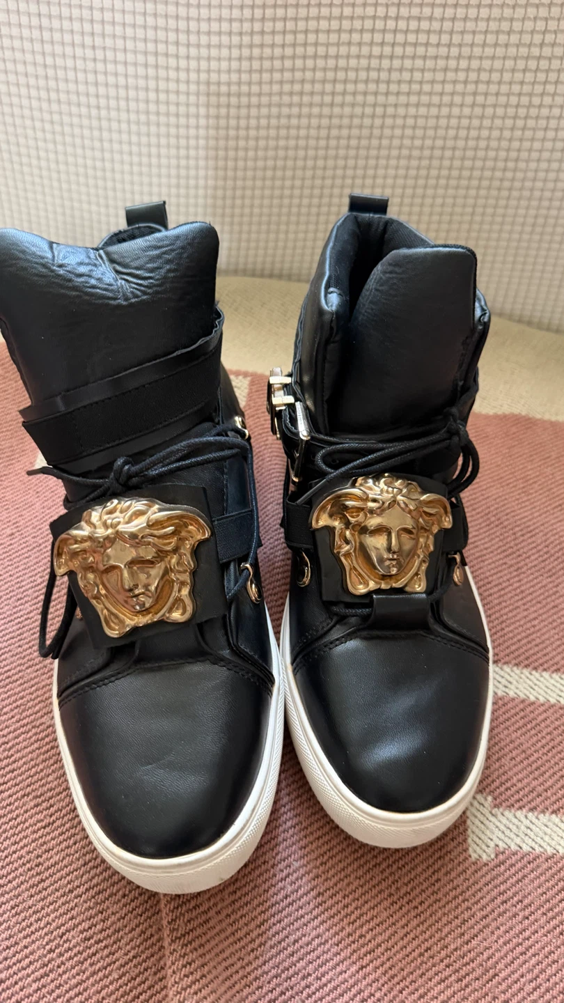 Black High-Top Sneakers with Medusa Head Detail