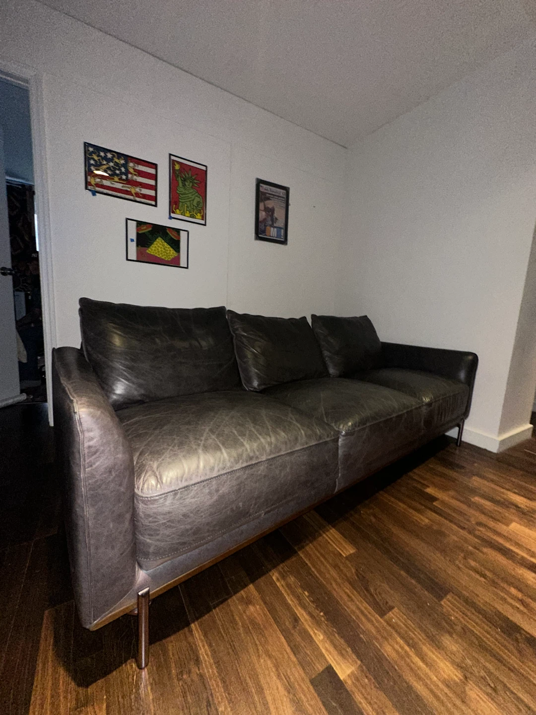 MODANI Gray Leather Three-Seater Sofa - photo 2