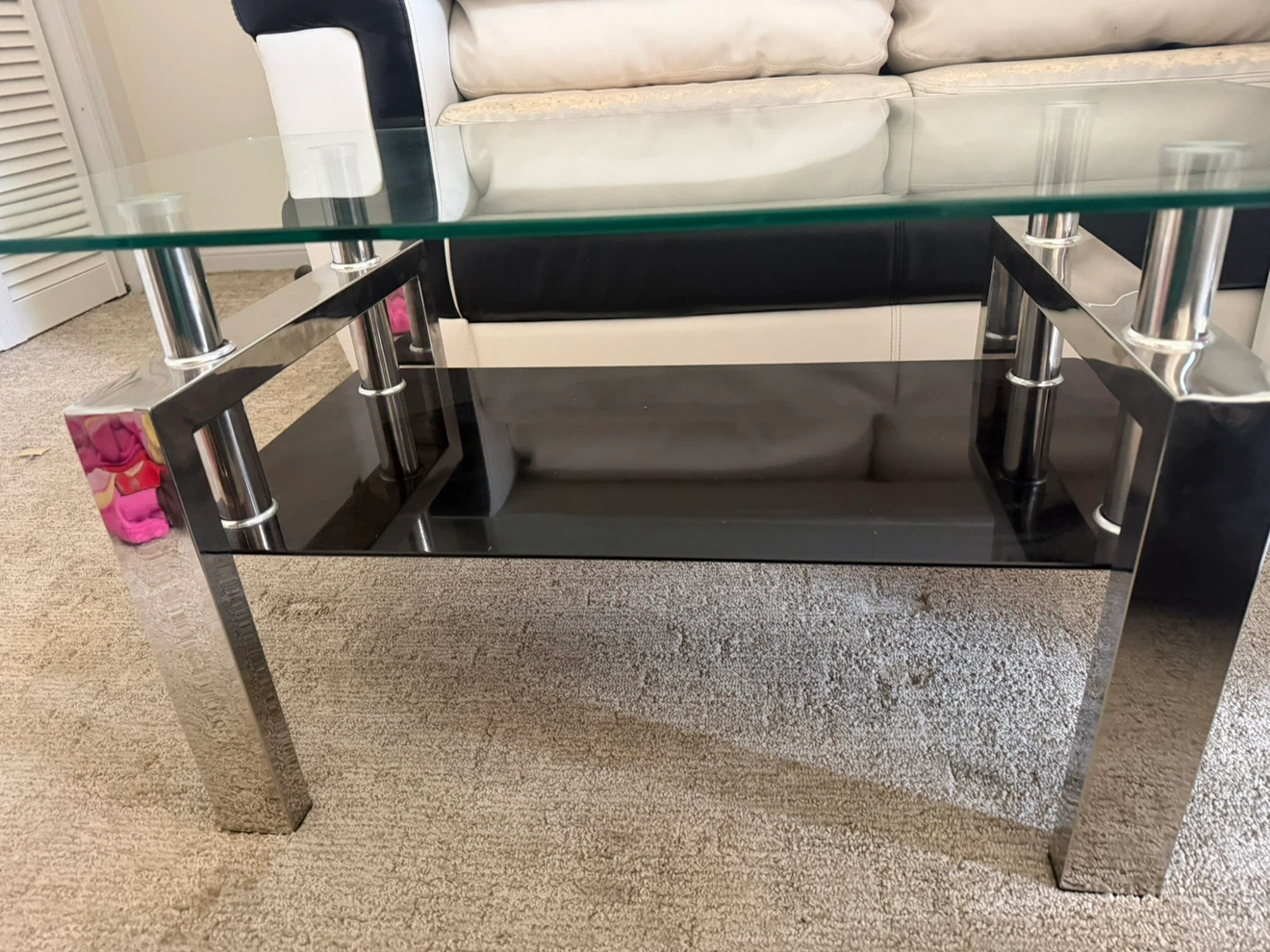Small Glass Coffee Table with Black Shelf - photo 2