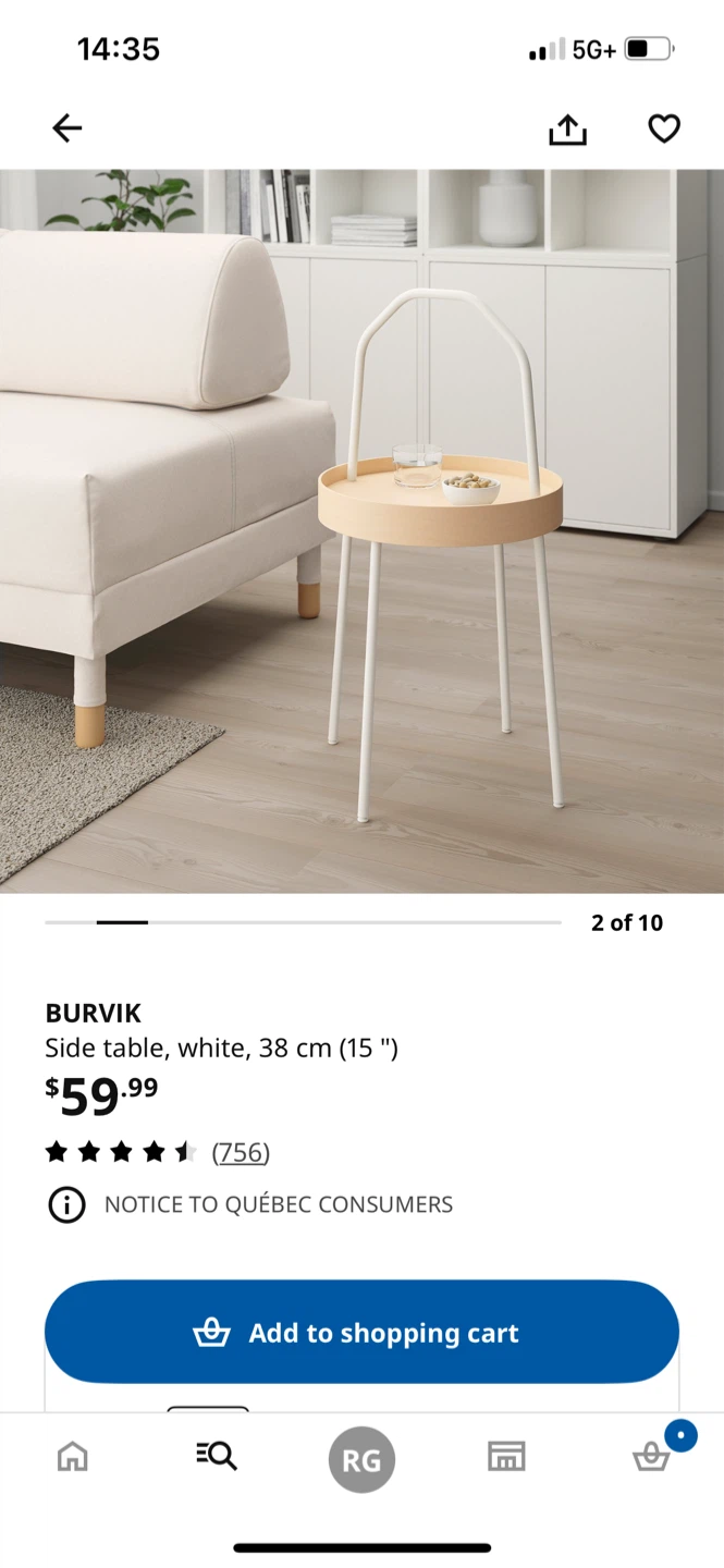 IKEA BURVIK Side Table White 38 cm - photo 2
