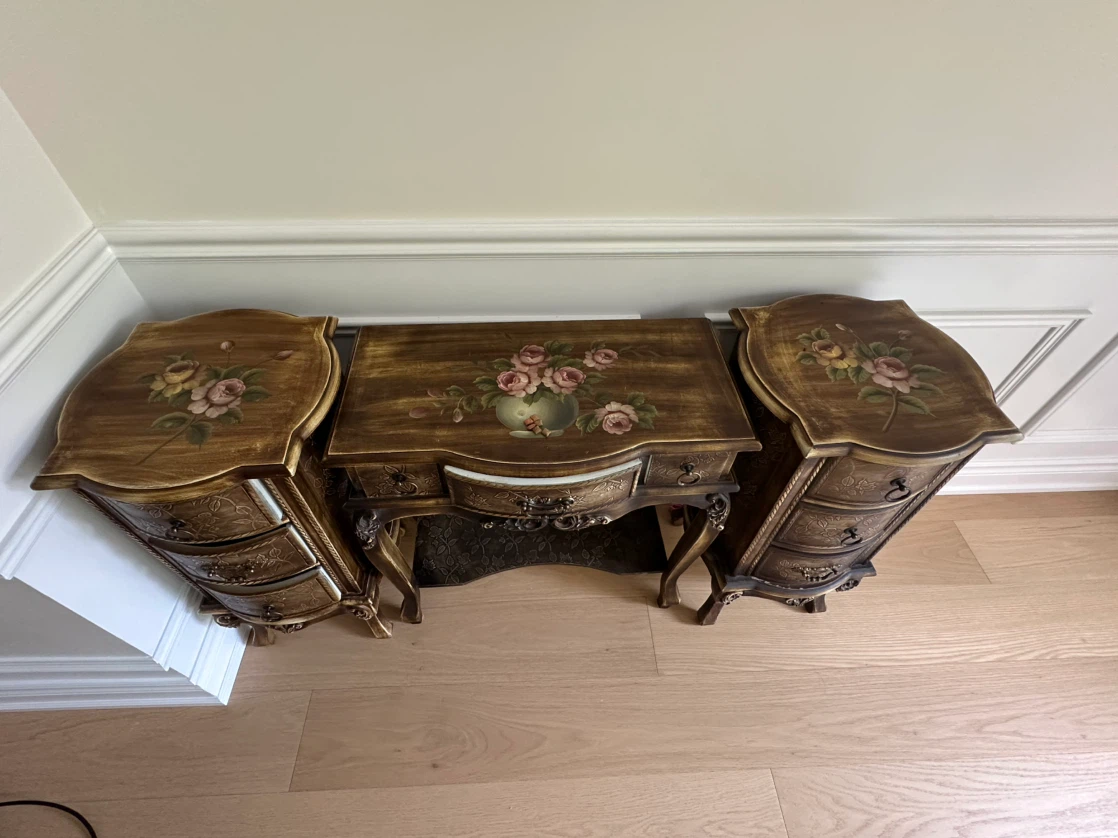 Vintage Painted Floral Dressing Table Set with Drawers - photo 2