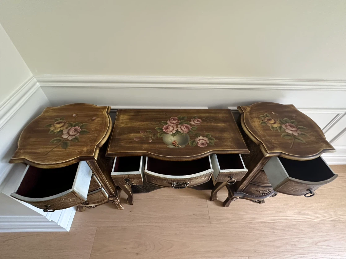 Vintage Painted Floral Dressing Table Set with Drawers - photo 3
