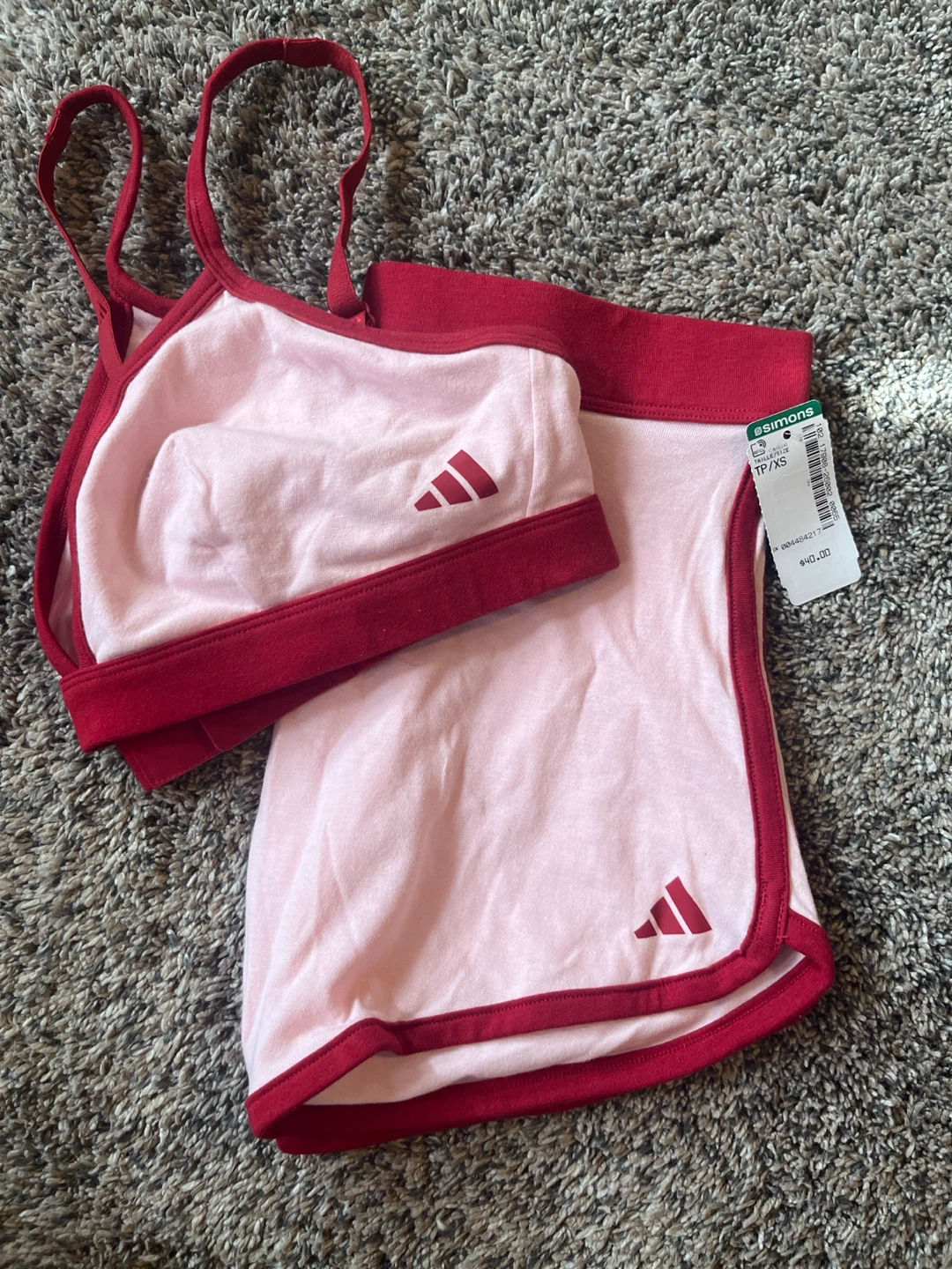 Adidas Pink Sports Bra & Shorts Set - XS