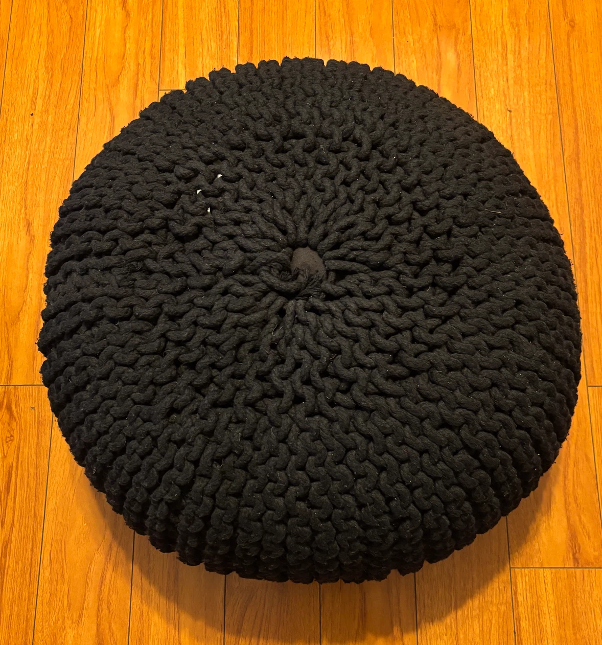 Black Knit Round Pouf Ottoman (2 available)