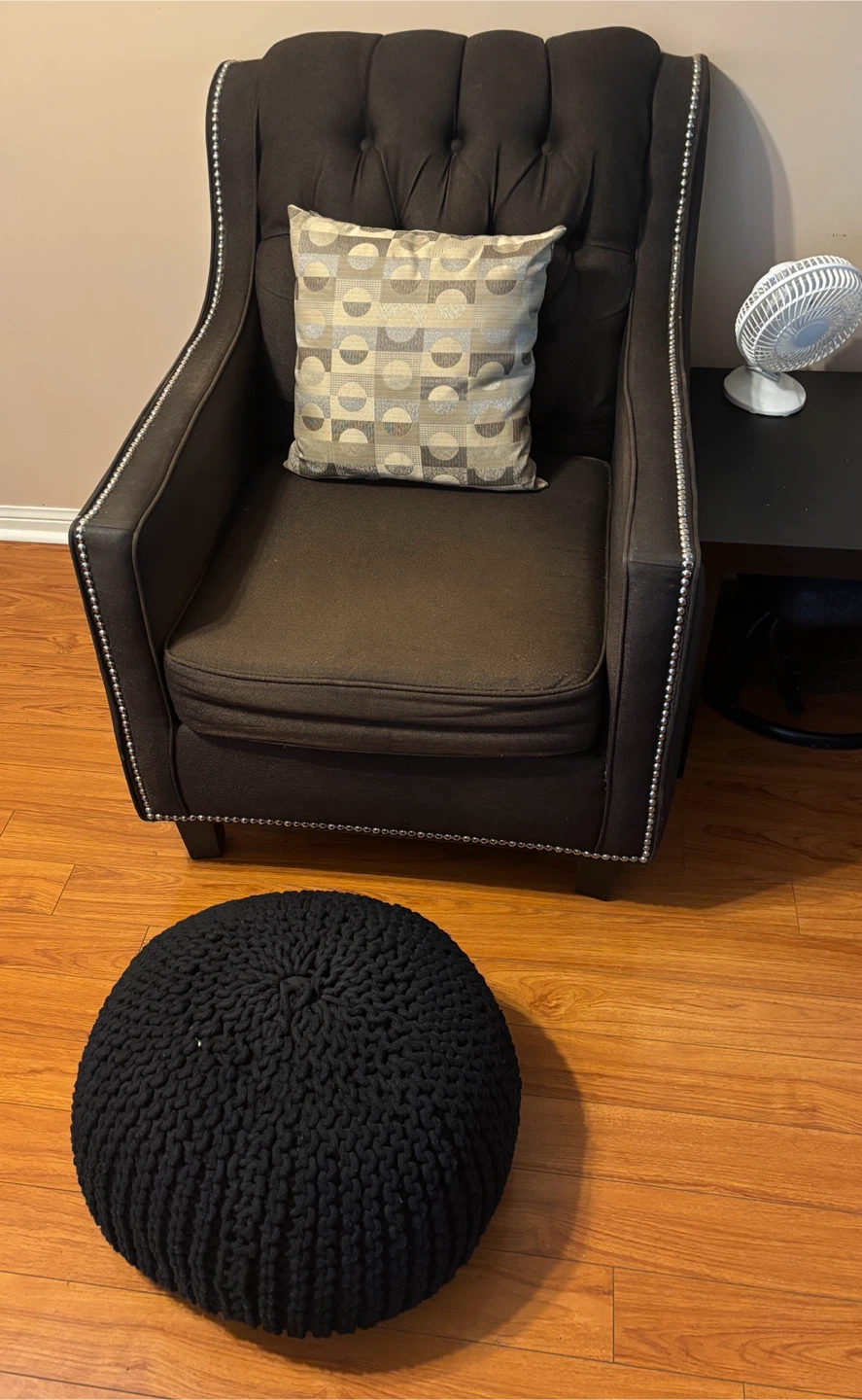 Black Knit Round Pouf Ottoman (2 available) - photo 2