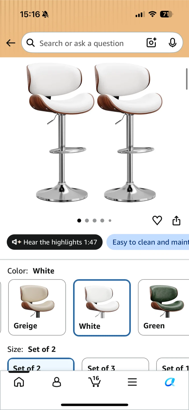 Set of 2 White Bar chair - photo 3