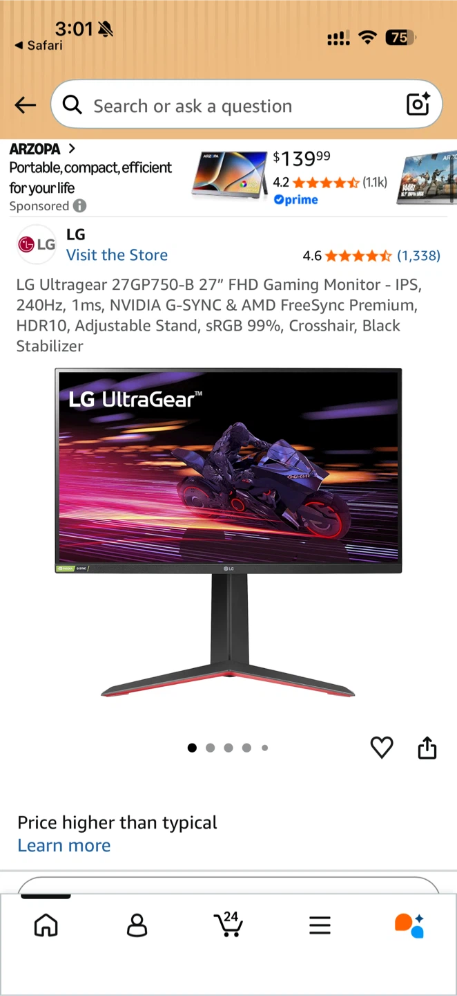 LG UltraGear 27GP750-B 27" Gaming Monitor