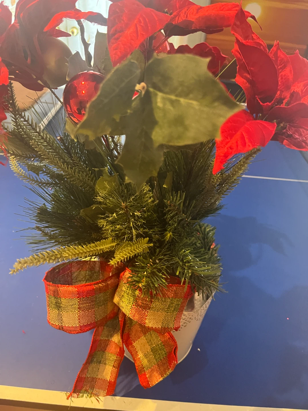 Christmas Poinsettia and Pine Arrangement