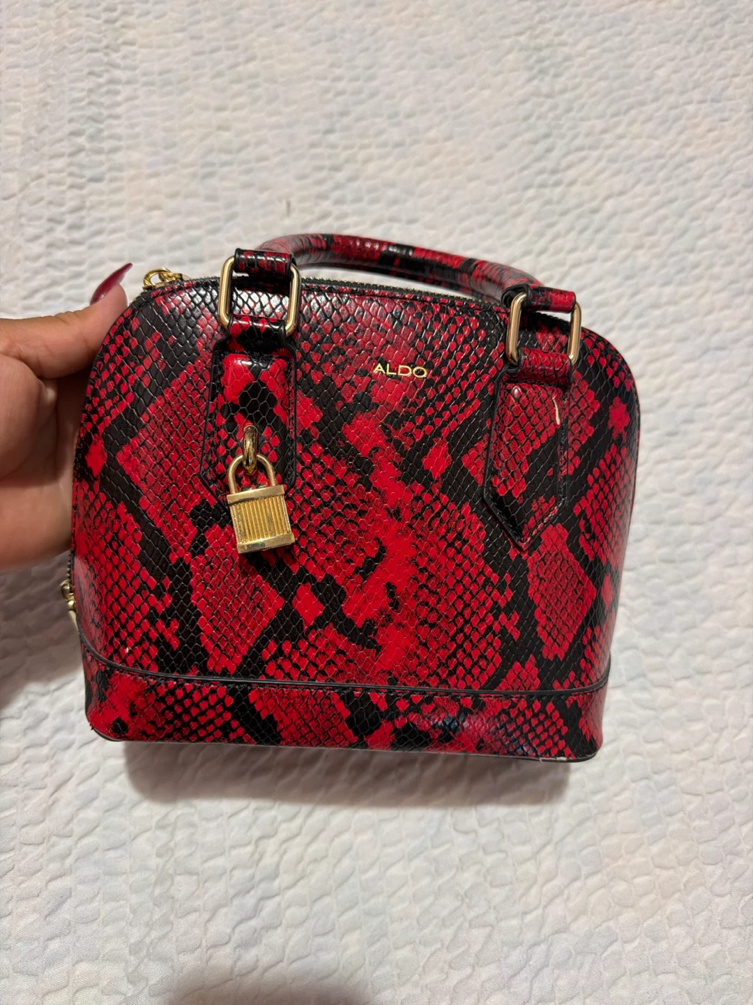 ALDO Red & Black Snake Print Mini Satchel Bag