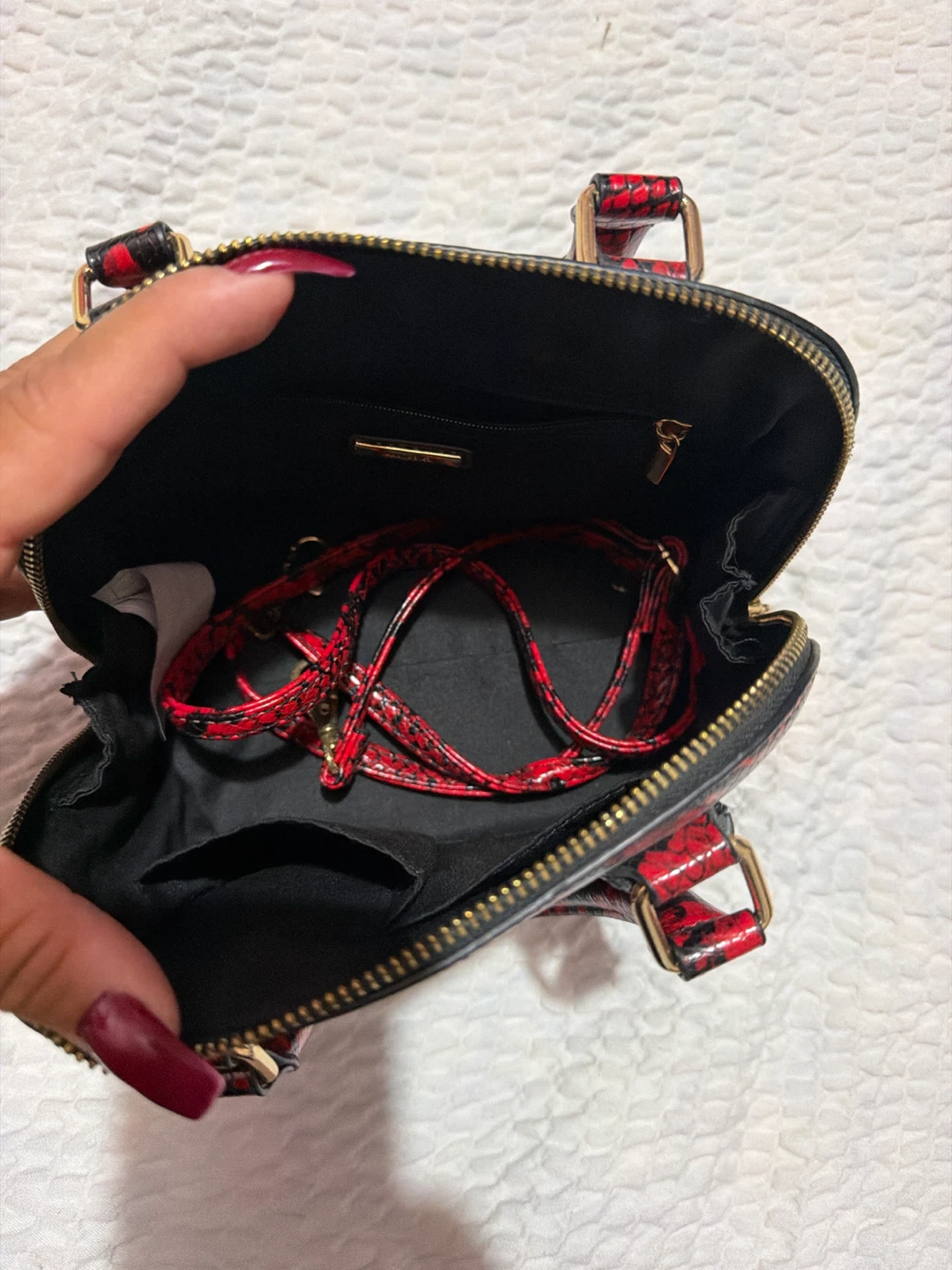 ALDO Red & Black Snake Print Mini Satchel Bag - photo 3