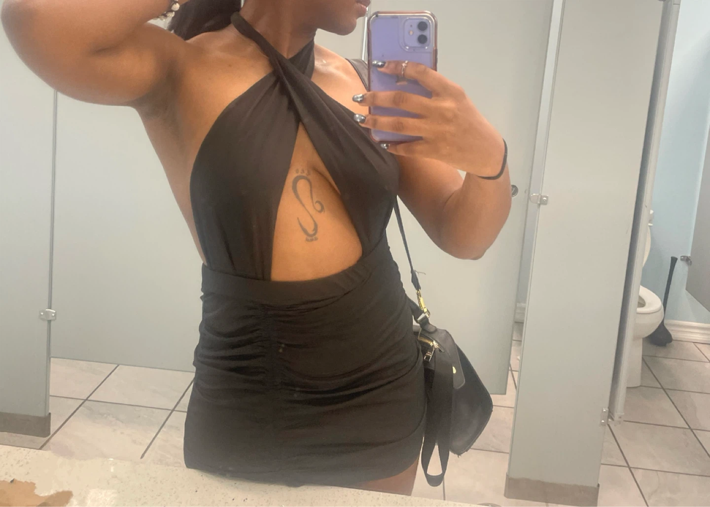 Black Halter Ruched Mini Dress