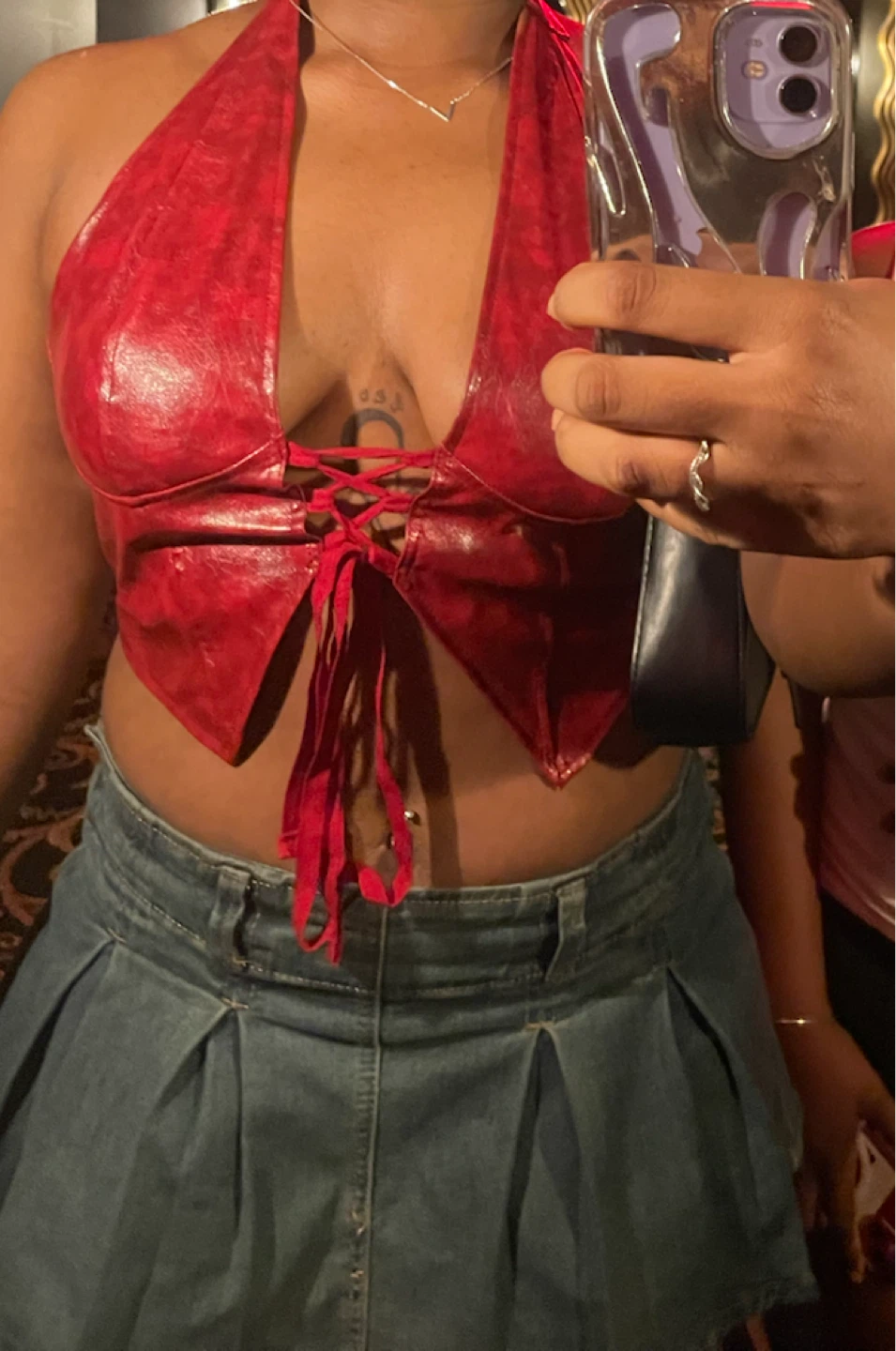 Red Halter Neck Lace-Up Top