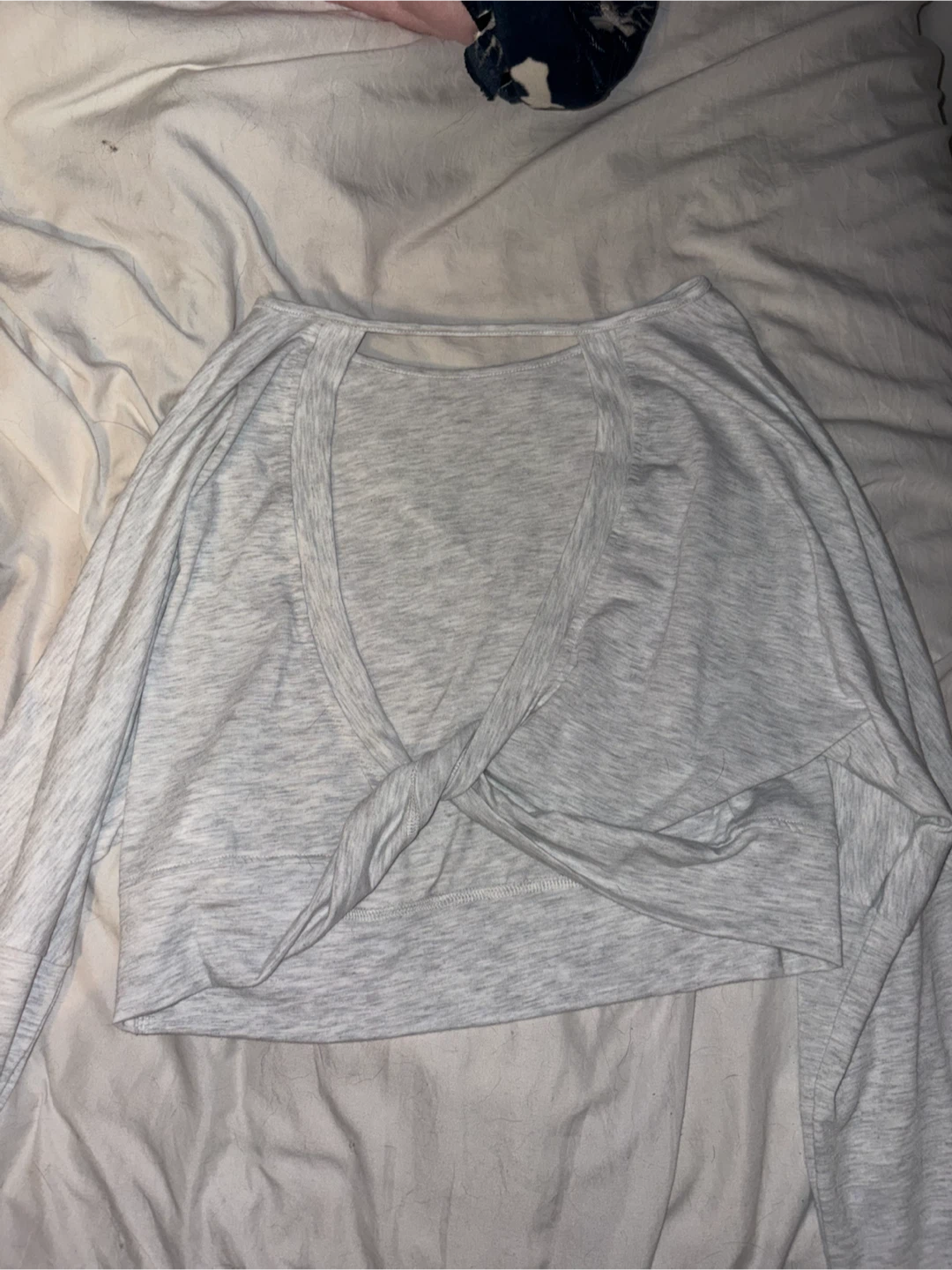 Long Sleeve Cropped Twist Top Grey M - photo 3