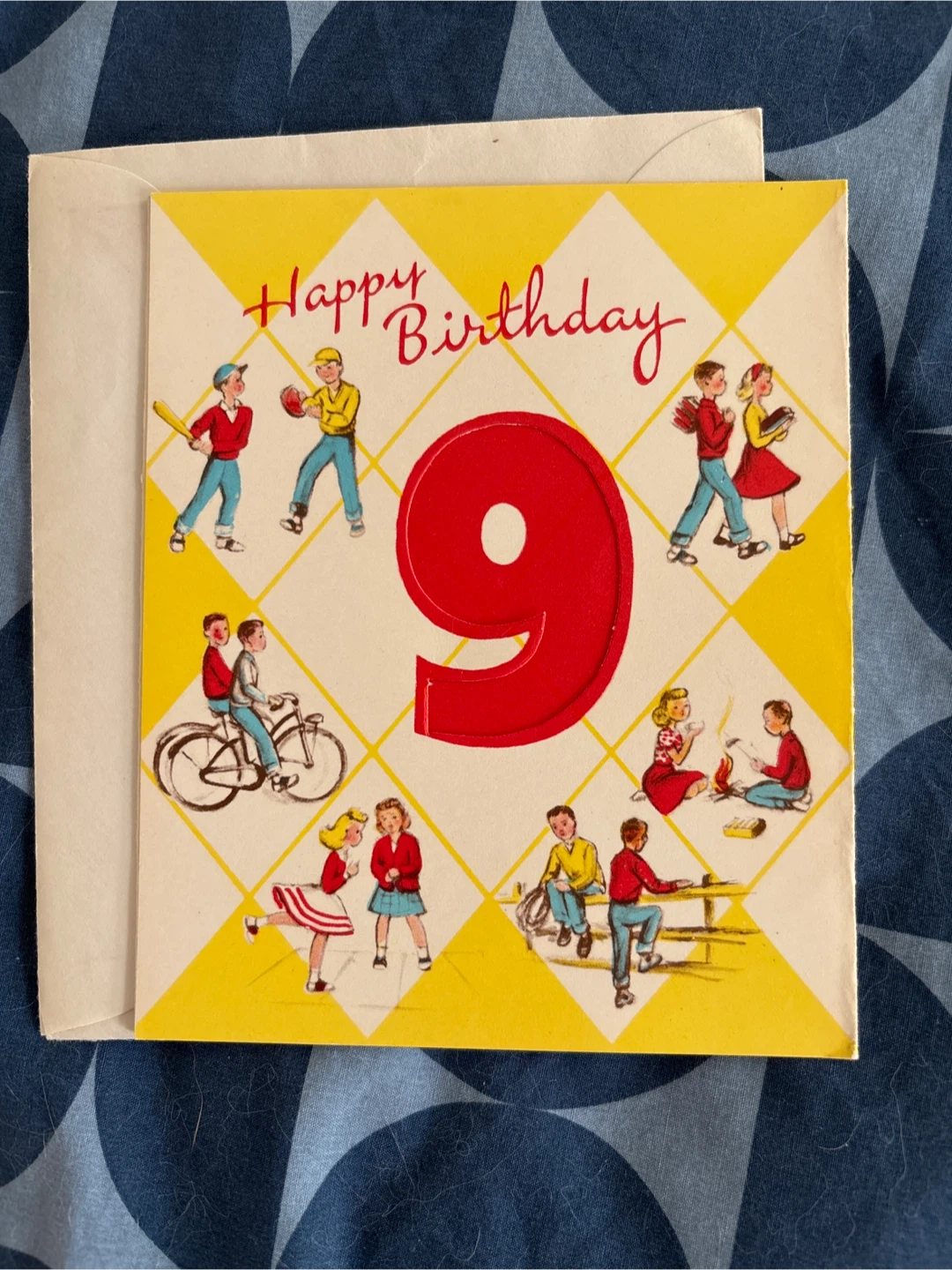 Vintage Happy 9th Birthday Card with Envelope