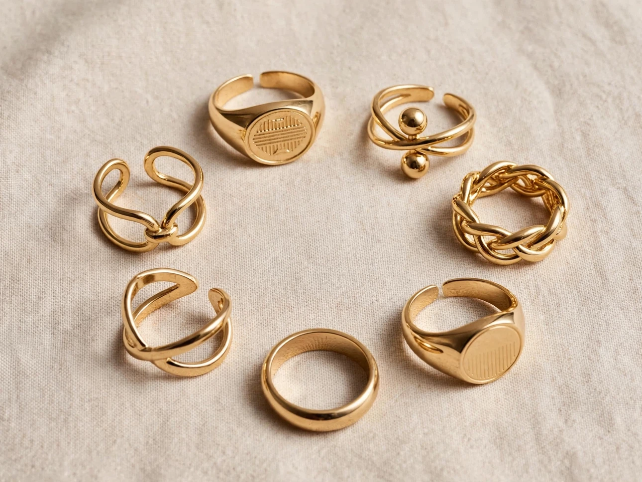 Gold-Tone Ring Set - 7 Pieces