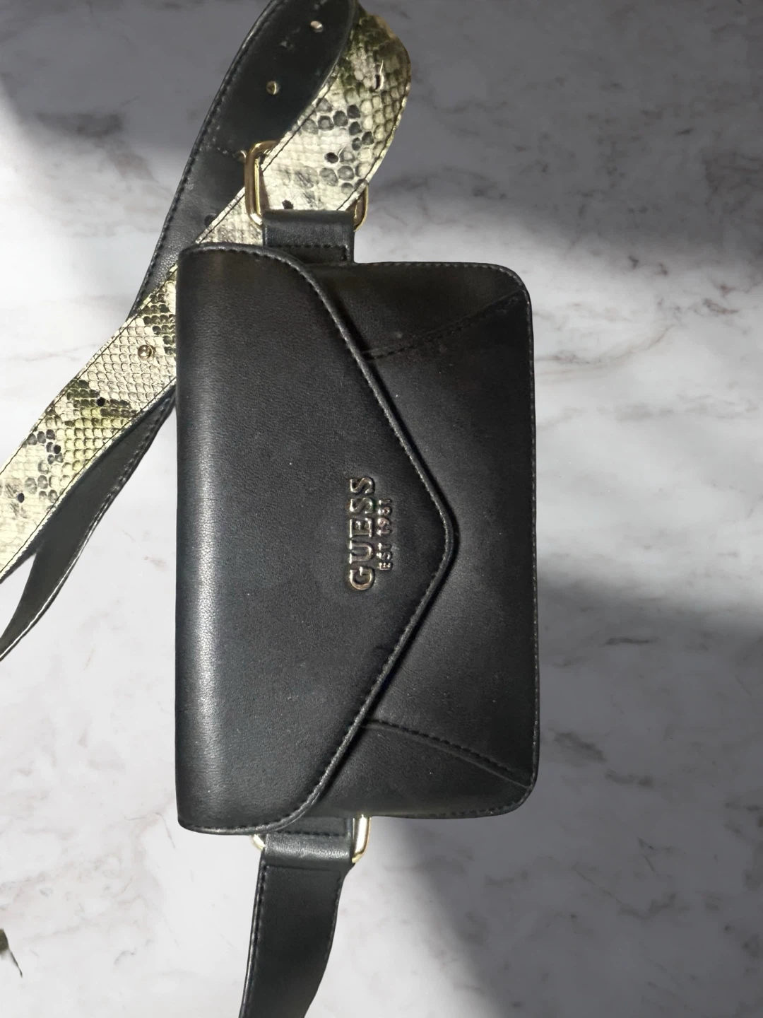 Guess Black Envelope Belt Bag with Snakeskin Strap - photo 2