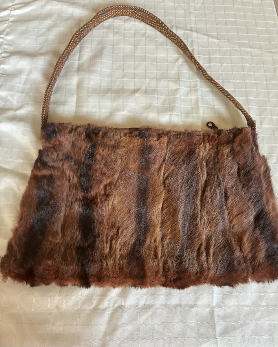 Demibuff mink purse with two sides one jeans material