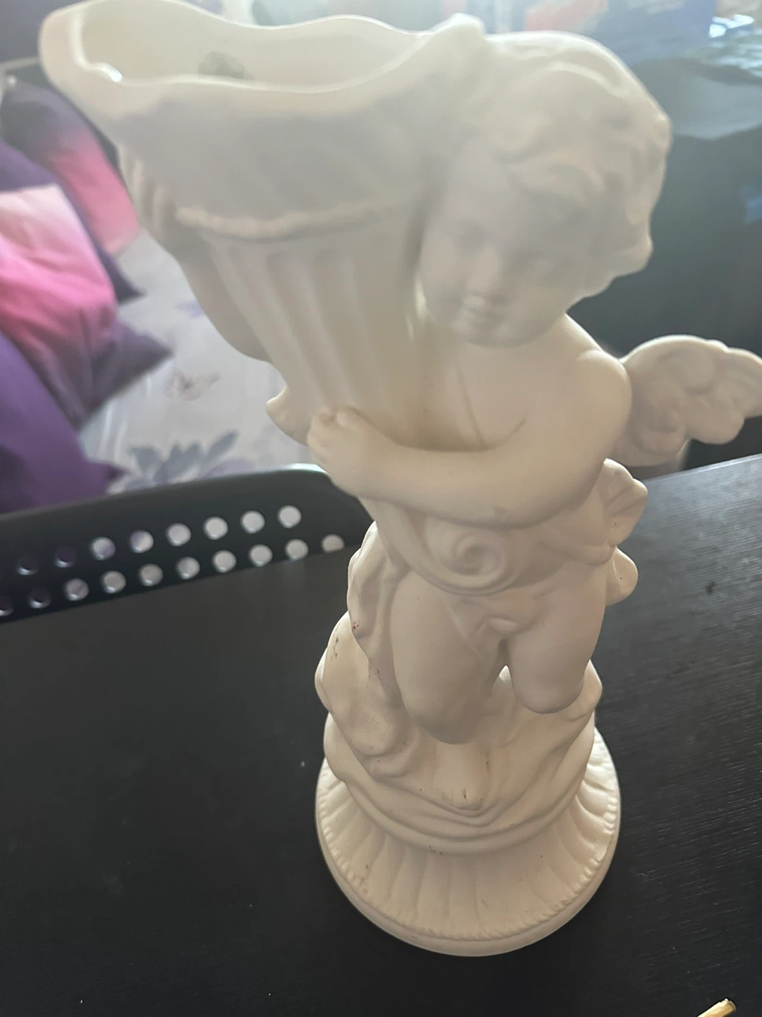 White Cherub Cornucopia Vase/Planter – Vintage-Style Décor - photo 3