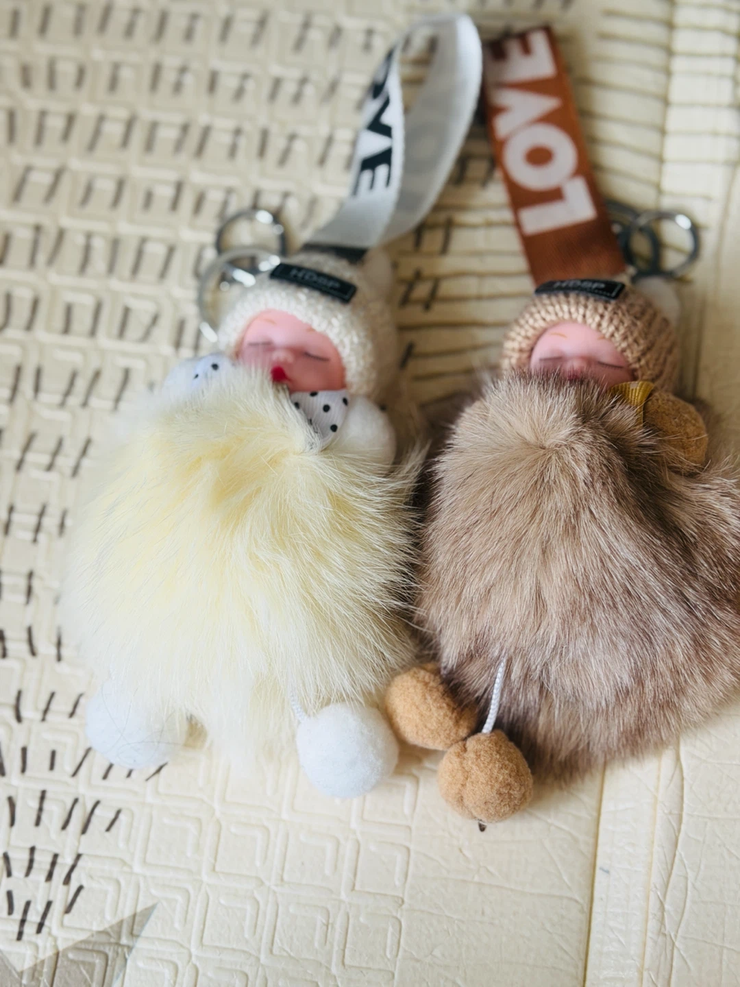 Fluffy Baby Doll Keychain Charm with LOVE Tag