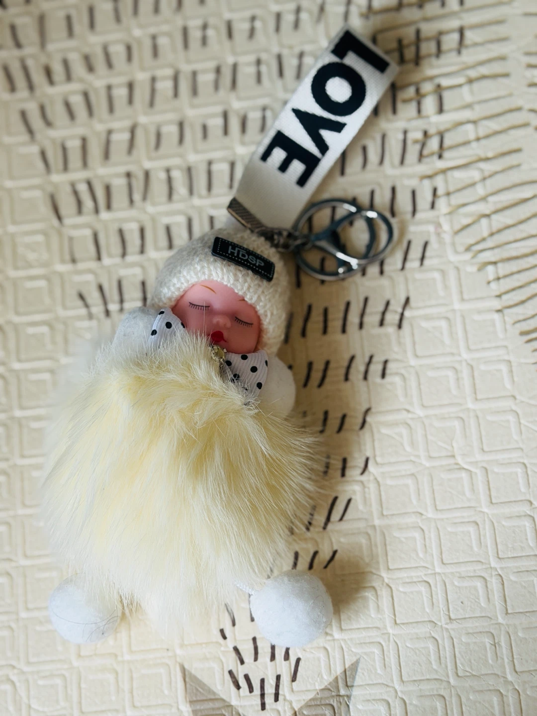 Fluffy Baby Doll Keychain Charm with LOVE Tag - photo 2