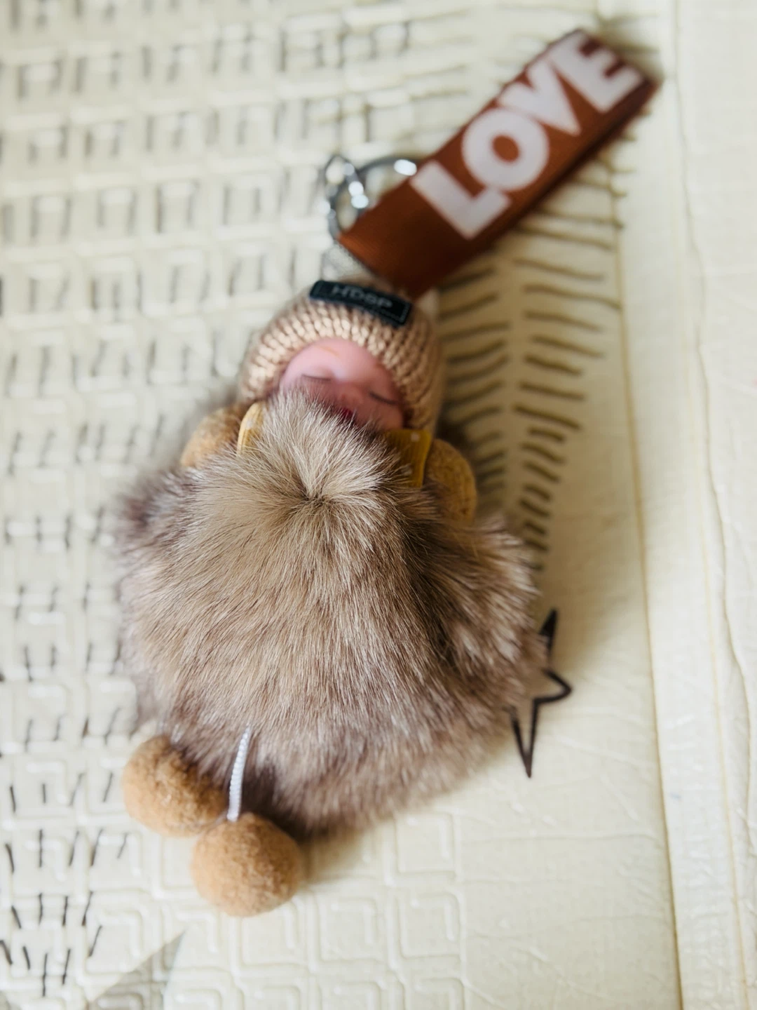 Fluffy Baby Doll Keychain Charm with LOVE Tag - photo 3