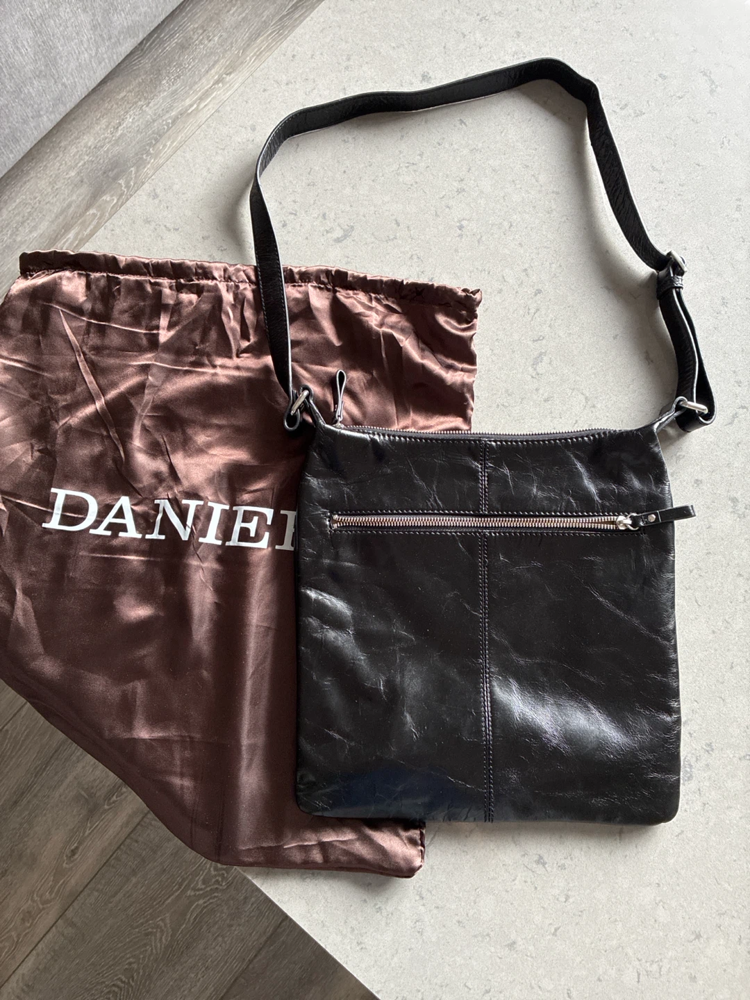 Danier Black Leather Crossbody Bag with Dust Bag