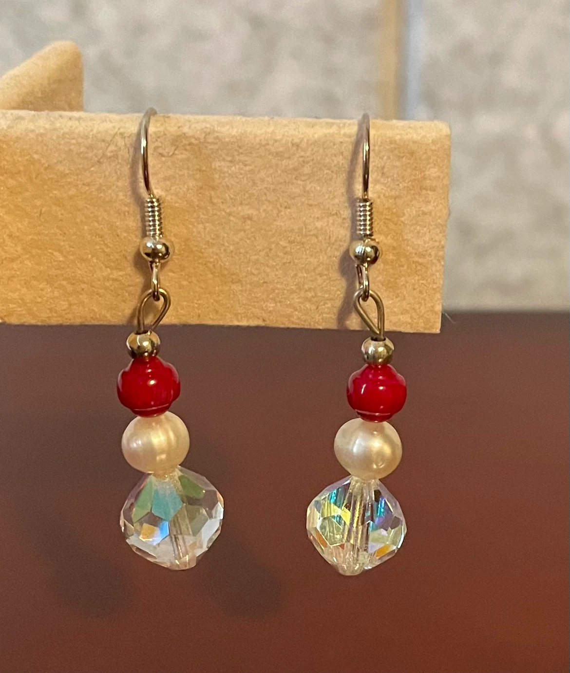 Swarovski crystal, pearl and red coral earrings