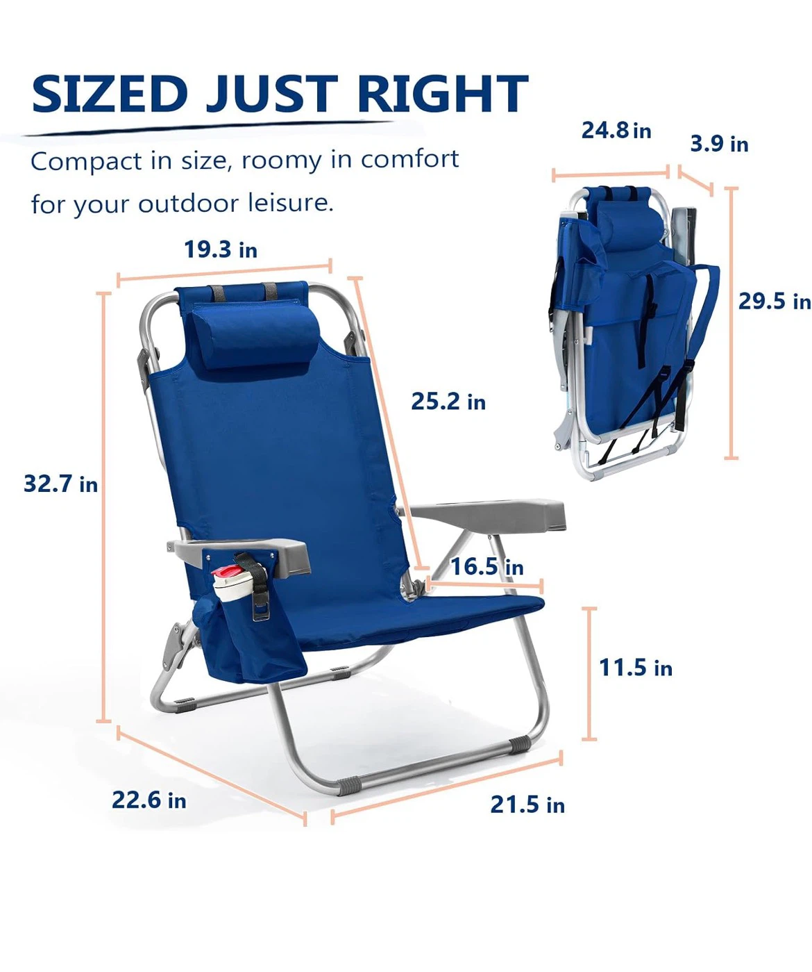 Blue Beach Chair with 5 Reclining Positions - photo 2