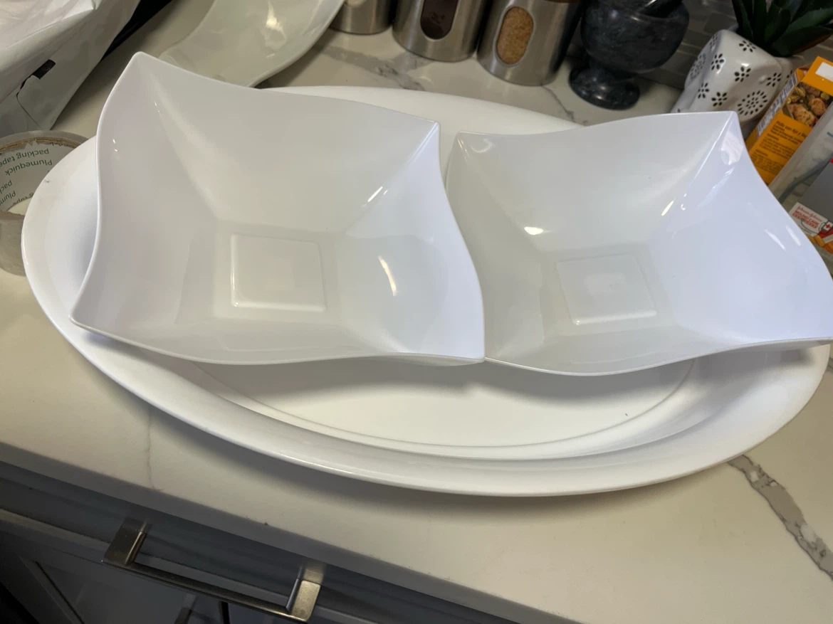 White Serving Platter and Divided Bowl Set