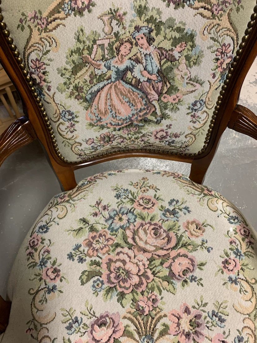 Tapestry Accent Chair with Vintage Scene