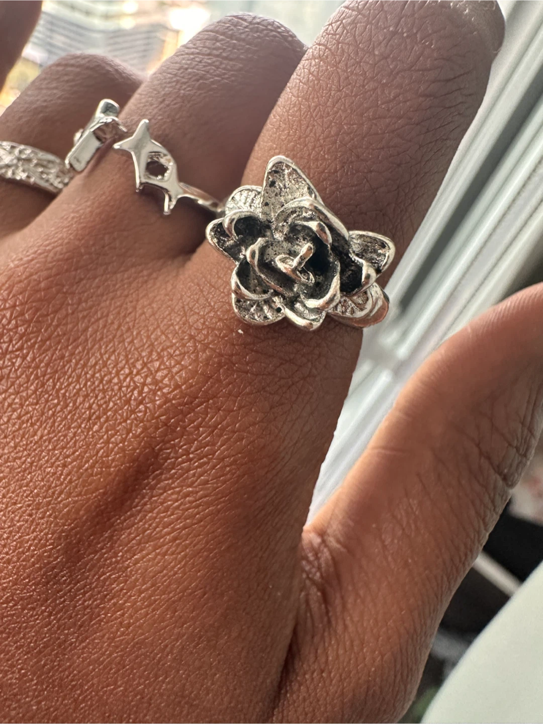 Assorted Silver-Tone Rings with Rose and Star Designs - photo 4