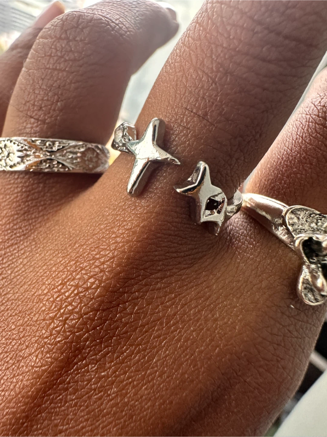 Assorted Silver-Tone Rings with Rose and Star Designs - photo 5