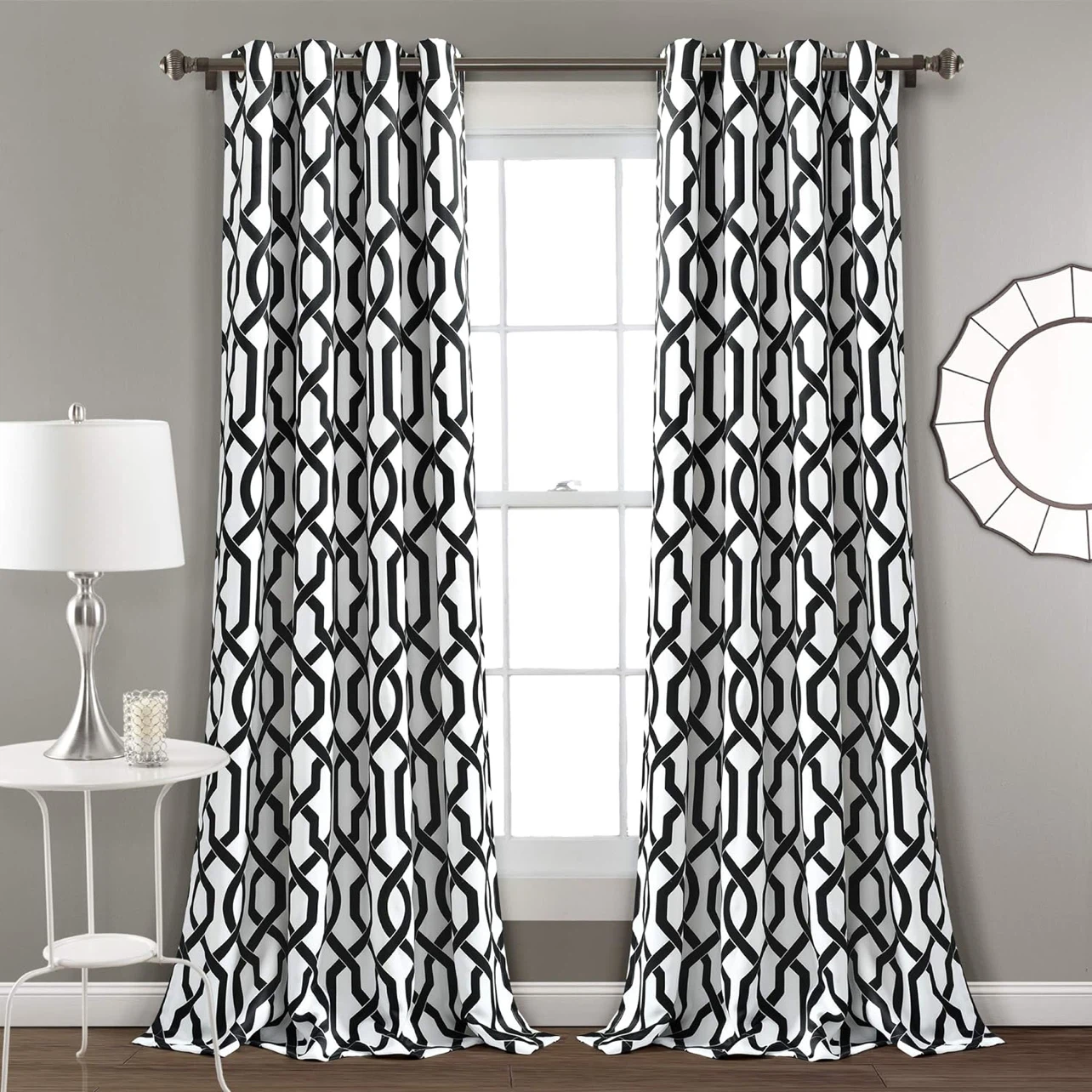 Mainstays Black and White Geometric Curtains - 40x84 inch