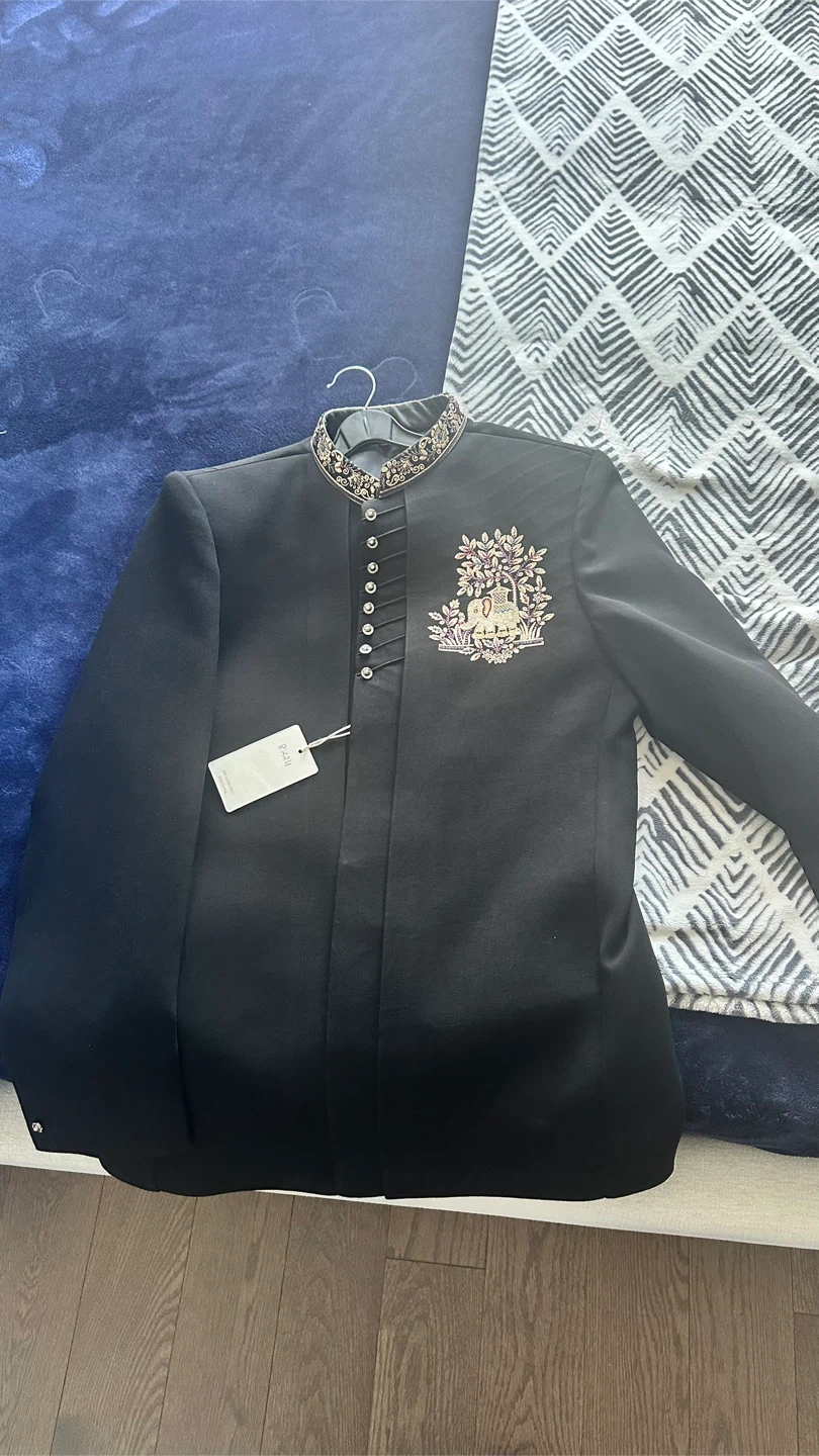 Black embroidered jodhpuri jacket - photo 2