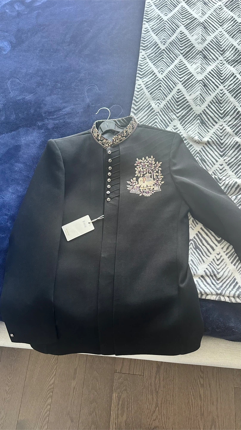 Black embroidered jodhpuri jacket - photo 3
