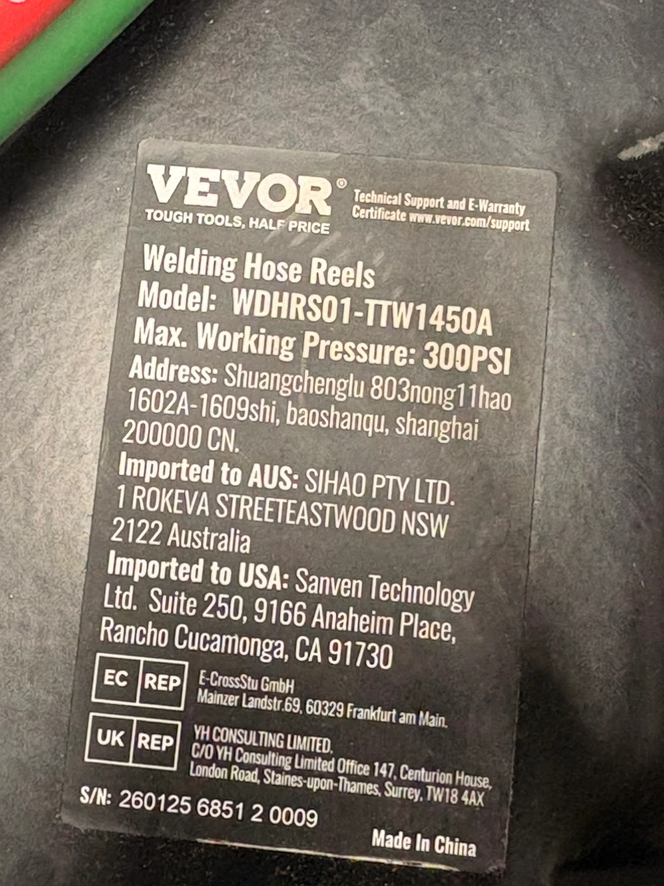 VEVOR Welding Hose Reels WDHRSO1-TTW1450A - photo 2