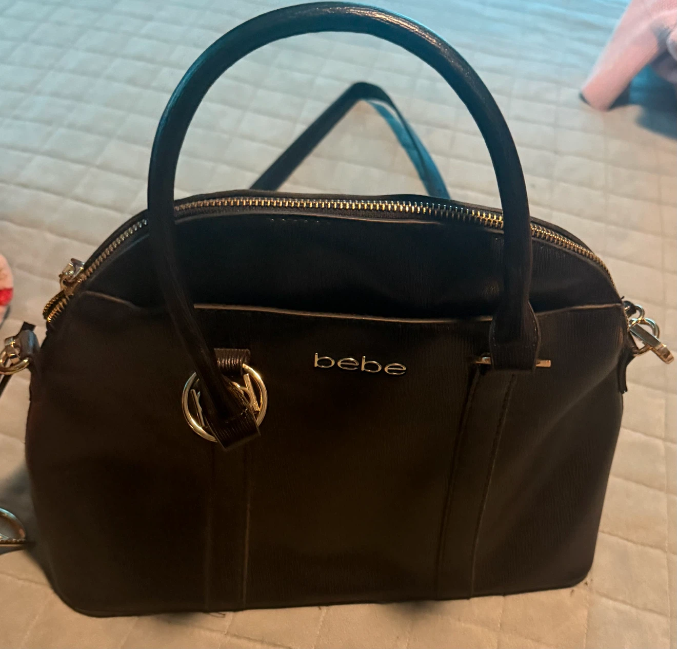 Bebe Black Faux Leather Satchel Handbag