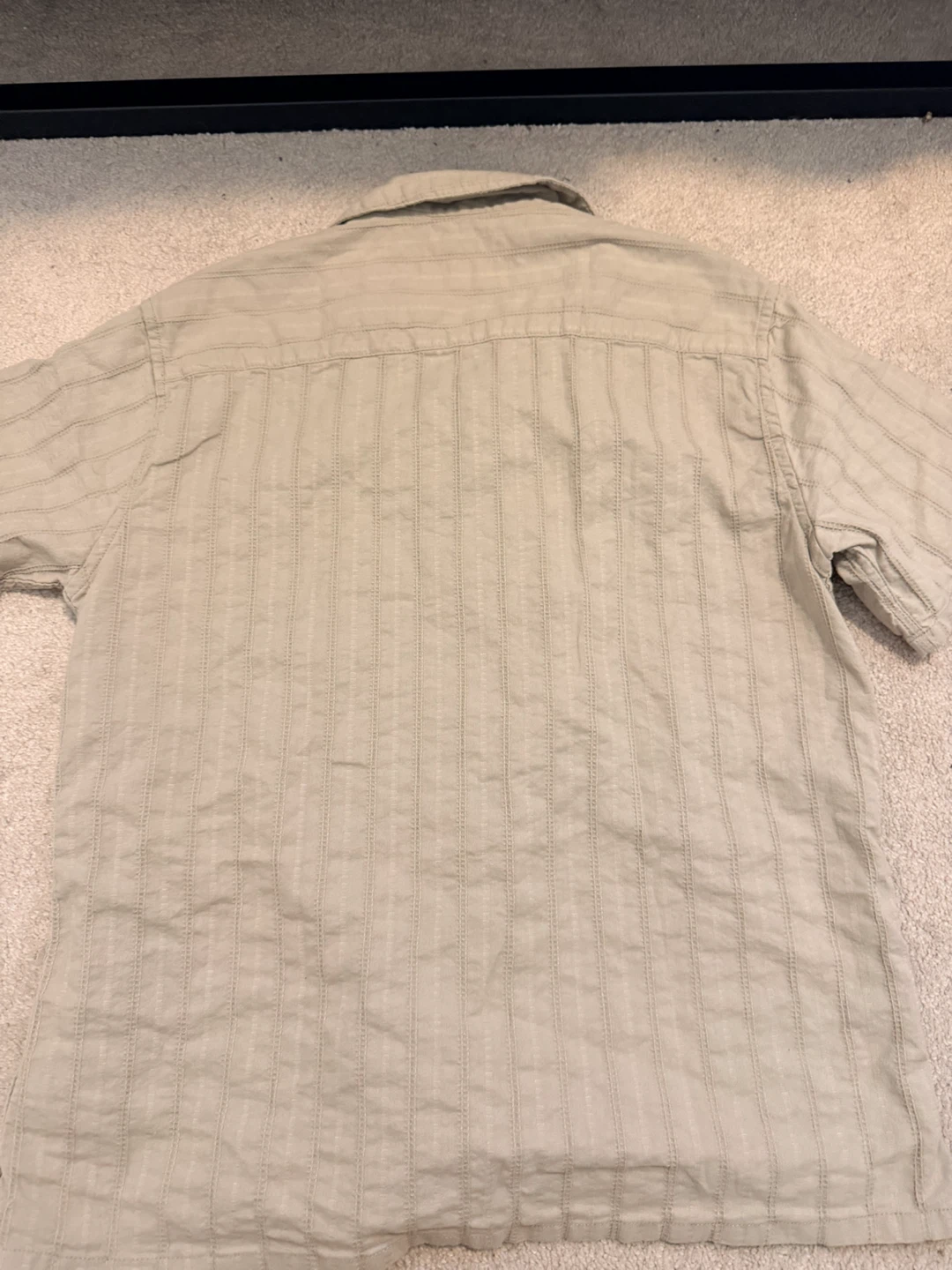 The Vacation Shirt Short Sleeve Tan Striped Button Up