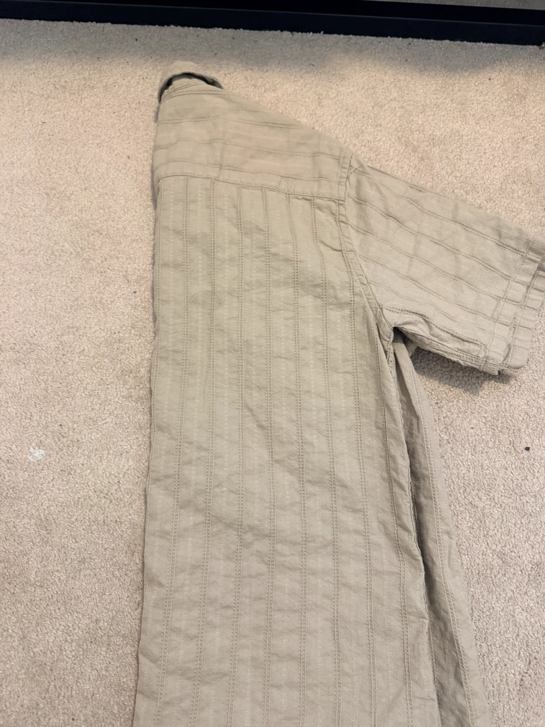 The Vacation Shirt Short Sleeve Tan Striped Button Up - photo 2