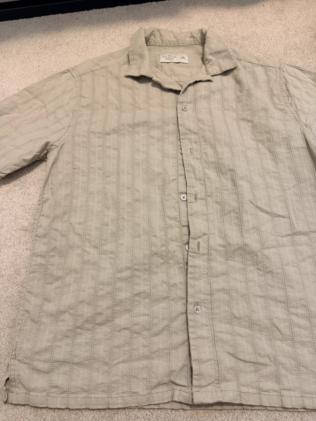 The Vacation Shirt Short Sleeve Tan Striped Button Up - photo 4