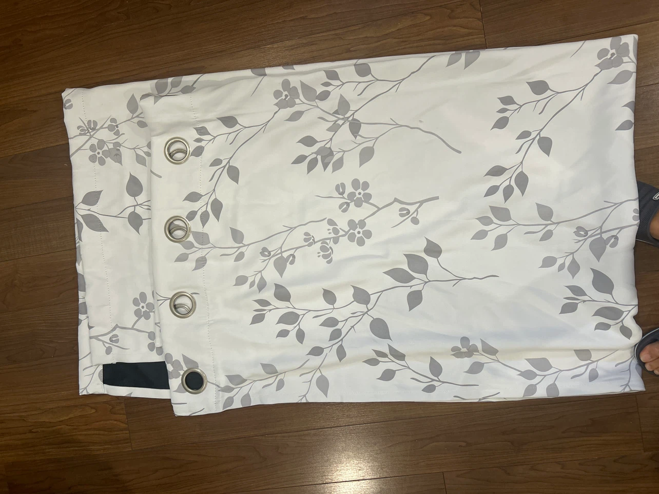 White and Grey Floral Curtains (Pair)