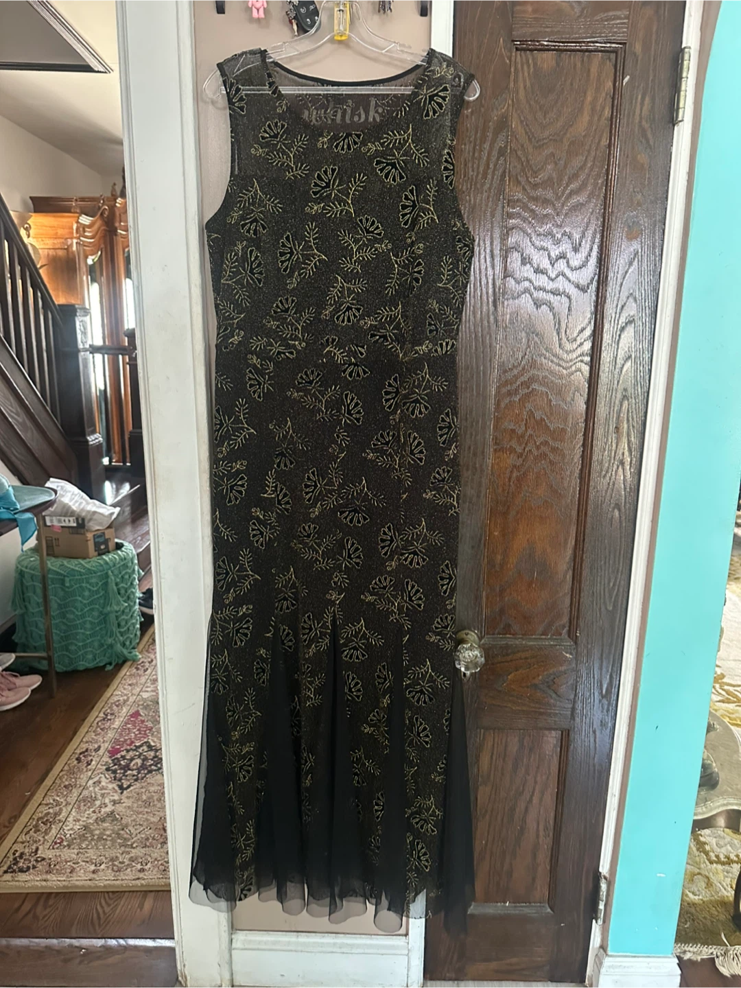 Black & Gold Floral Sheer Maxi Dress
