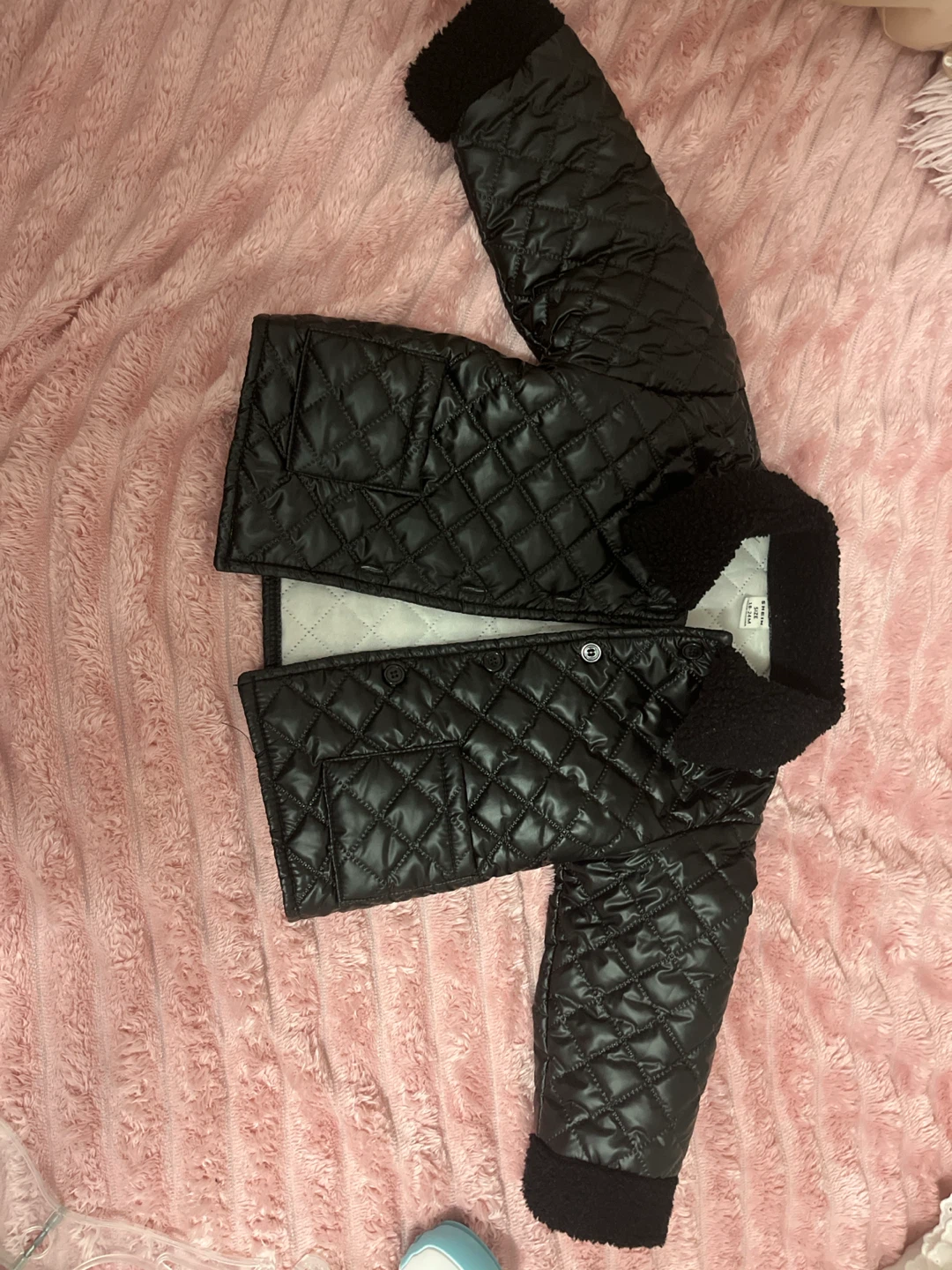 SHEIN Black Quilted Sherpa Collar Jacket