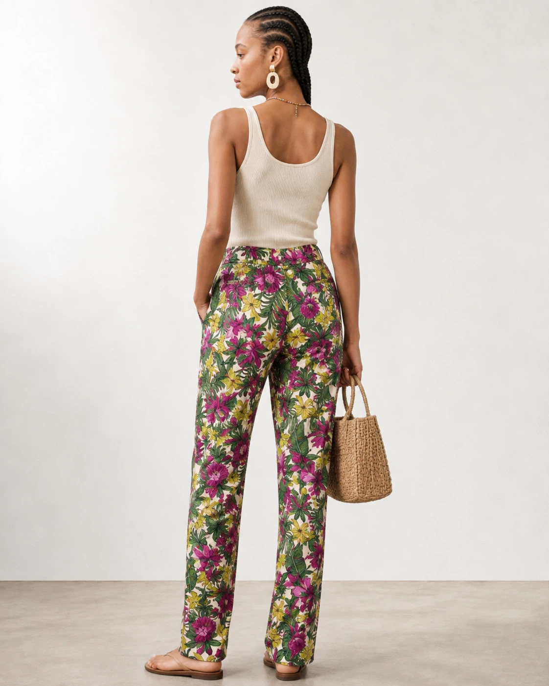 H&M High Waisted Tropical Floral Print Woven Pants - photo 2